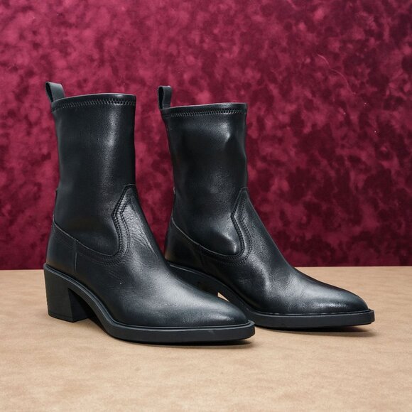 La Canadienne Women Parks Western Pointy Toe Black Leather Ankle Boots 7US EUR37